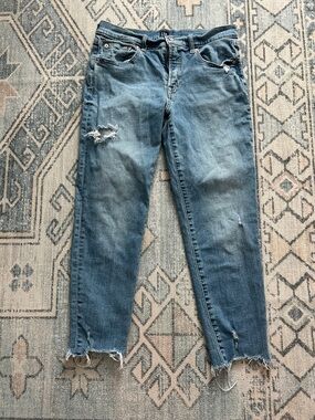 GAP Distressed Girlfriend Blue Jeans with Frayed Hem